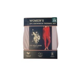 US Polo Assn Womens Thermal Set 2PC Crewneck Ribbed Knit Pink Size 3X Plus New